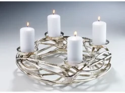 Kobolo Deko Kranz Adventskranz Metall silber für 4 Kerzen D40 cm