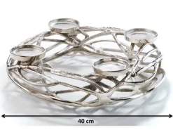 Kobolo Deko Kranz Adventskranz Metall silber für 4 Kerzen D40 cm