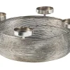 Kobolo Dekokranz Adventskranz aus Metall Silber mit Schale für 4 Kerzen