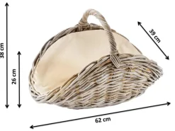 Kobolo Kaminholzkorb Kubu grey aus Rattan mit Henkel und Leinen