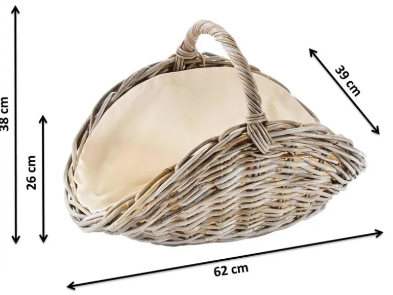 Kobolo Kaminholzkorb Kubu grey aus Rattan mit Henkel und Leinen