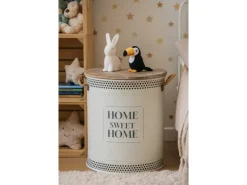 Kobolo Wäschekorb Korb HOME Gr L  40x52 cm Metall Holz mit Deckel Griffe