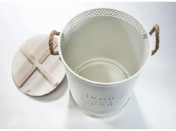 Kobolo Wäschekorb Korb HOME Gr L  40x52 cm Metall Holz mit Deckel Griffe