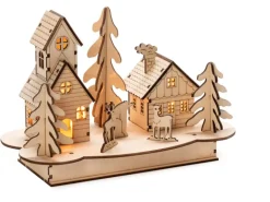 Konstsmide Holzsilhouette mit Haus und Tieren Naturfarben 4 Warm-Weiße Dioden