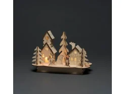 Konstsmide Holzsilhouette mit Haus und Tieren Naturfarben 4 Warm-Weiße Dioden