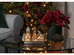 Konstsmide Holzsilhouette mit Haus und Tieren Naturfarben 4 Warm-Weiße Dioden