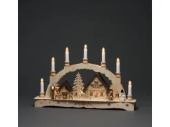 Konstsmide Holzsilhouette sieben Leuchtkerzen Naturfarben