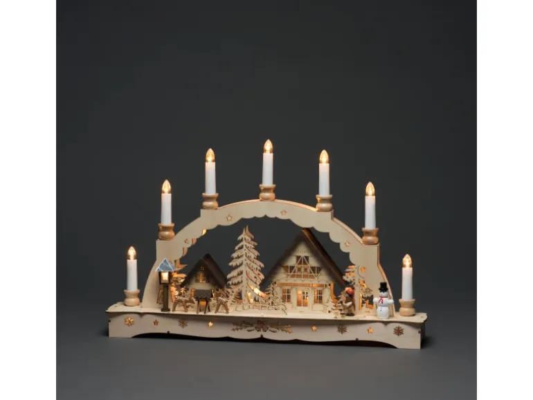 Konstsmide Holzsilhouette sieben Leuchtkerzen Naturfarben