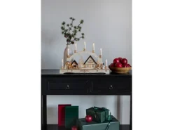 Konstsmide Holzsilhouette sieben Leuchtkerzen Naturfarben