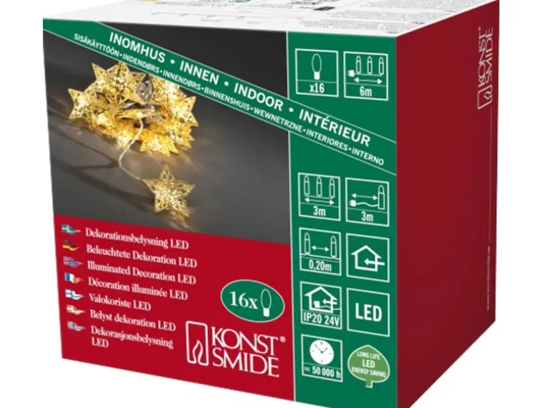 Konstsmide LED Dekokette Metallsterne Gold 16 Warmweiß