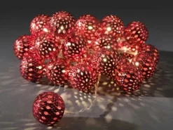 Konstsmide LED Dekokette Metallbälle Rot 24 Warmweiß
