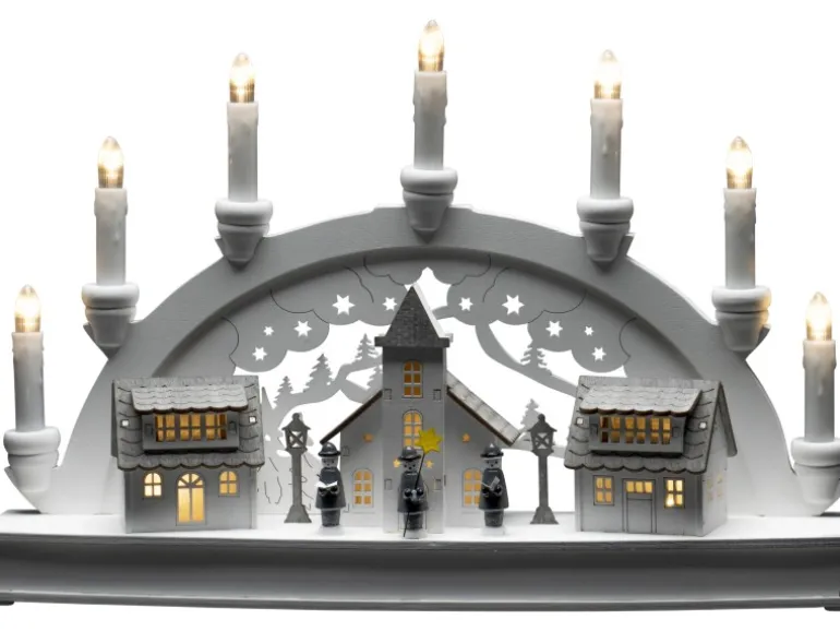 Konstsmide LED Holzsilhouette Häuser Weiß 10 Warm-Weiße Dioden