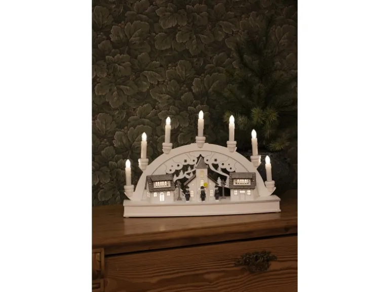 Konstsmide LED Holzsilhouette Häuser Weiß 10 Warm-Weiße Dioden