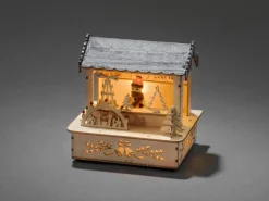 Konstsmide LED Holzsilhouette Marktstand Naturfarben graues Dach