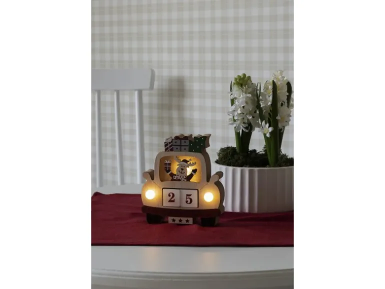 Konstsmide LED Holzsilhouette Rentier im Automit Datumswürfeln