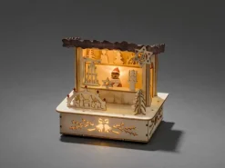 Konstsmide LED Holzsilhouette Marktstand Naturfarben braunes Dach