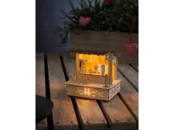 Konstsmide LED Holzsilhouette Marktstand Naturfarben braunes Dach