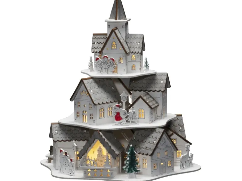 Konstsmide LED Holzsilhouette Häuser Weiß 10 Warm-Weiße Dioden