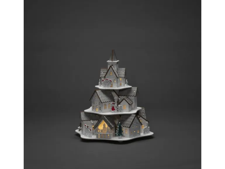 Konstsmide LED Holzsilhouette Häuser Weiß 10 Warm-Weiße Dioden