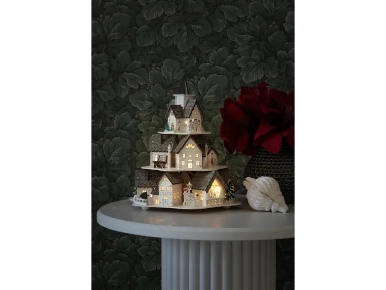 Konstsmide LED Holzsilhouette Häuser Weiß 10 Warm-Weiße Dioden