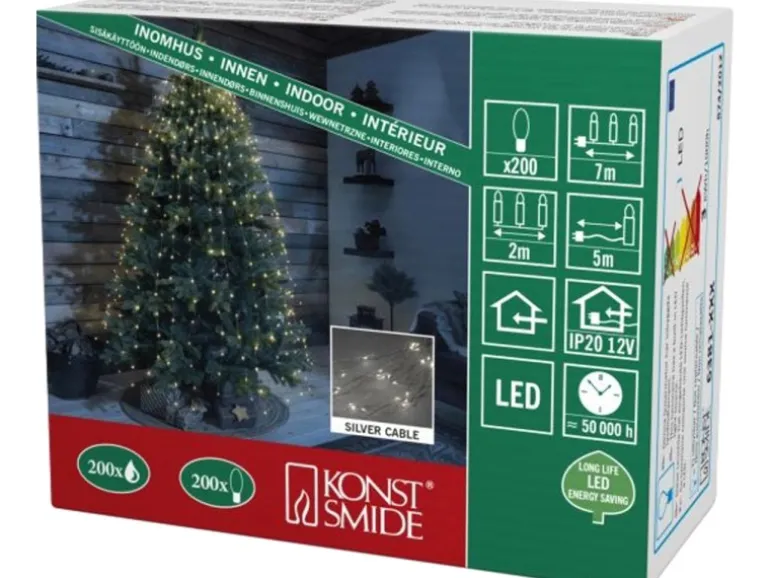 Konstsmide LED Lichterkette Tropfenlametta 200 warmweiße LEDs innen