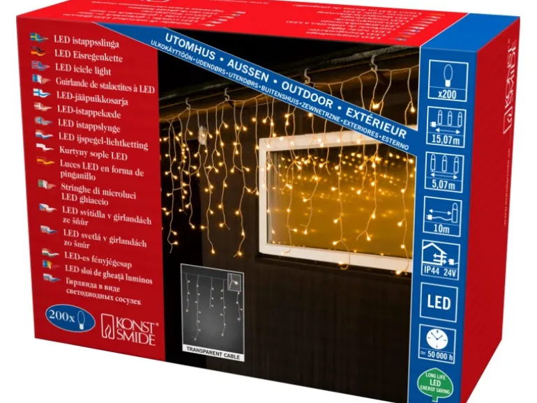 Konstsmide LED Lichtervorhang Eisregen Globes 200 warmweiße LEDs innen und außen