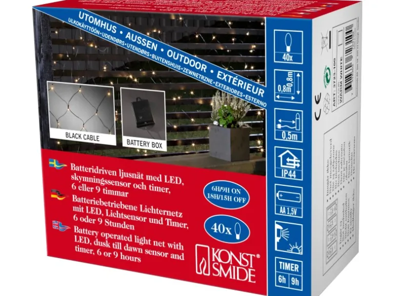 Konstsmide LED-Batterie-Lichternetz 40 Dioden Warmweiß