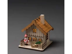 Konstsmide LED-Holzsilhouette Haus 2 LEDs Warmweiß Dach Orange