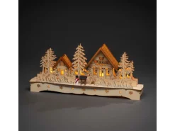 Konstsmide LED-Holzsilhouette Dorf mit Schneemann und Rentier 9 LEDs Warmweiß