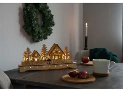 Konstsmide LED-Holzsilhouette Dorf mit Schneemann und Rentier 9 LEDs Warmweiß