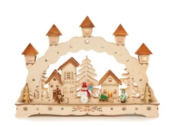 Konstsmide LED-Holzsilhouette Holzbrücke mit Laternen für Innen