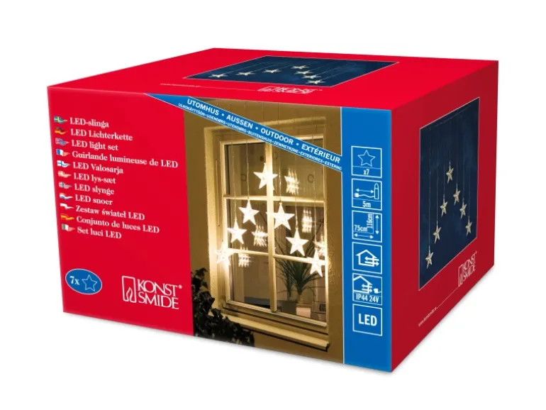 Konstsmide LED-Lichtervorhang 7 Sterne 35 LED Warmweiß