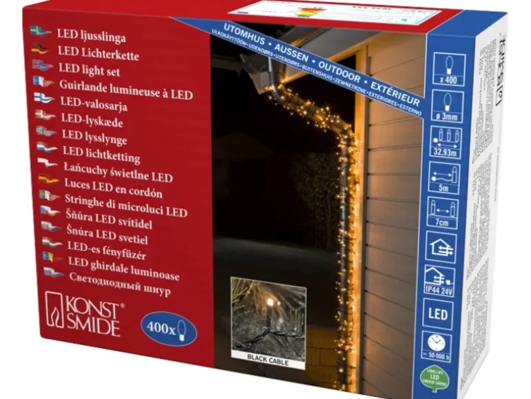 Konstsmide Micro LED Lichterkette 400 bernsteinfarbene LEDs innen und außen