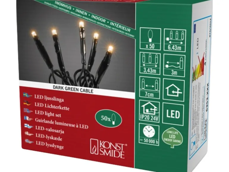 Konstsmide Micro LED Lichterkette 50 warmweiße LEDs grünes Kabel innen