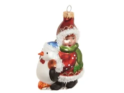 Krebs Glas Lauscha Baumschmuck Mädchen mit Pinguin Mehrfarbig 12cm