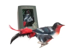 Krebs Glas Lauscha Baumschmuck Doppelvogel Dompfaff Rot 9cm