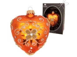 Krebs Glas Lauscha Baumschmuck Herz Strassdekor Orange 9cm