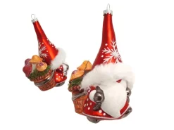 Krebs Glas Lauscha Baumschmuck Wichtel mit Pilzkorb Rot 13cm