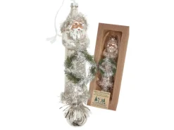 Krebs Glas Lauscha Baumschmuck Santa mit Kranz Nostalgie Silberfarbig 22cm