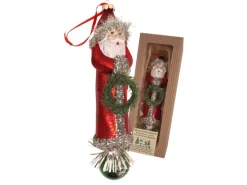 Krebs Glas Lauscha Baumschmuck Santa mit Kranz Nostalgie Rot 22cm