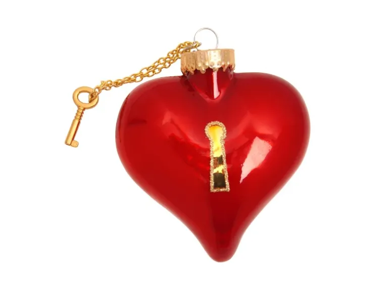 Krebs Glas Lauscha Baumschmuck Herz mit Schlüsselkette Rot 10cm