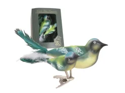 Krebs Glas Lauscha Baumschmuck Doppelvogel Blaumeise Mehrfarbig 9cm