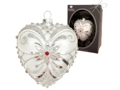 Krebs Glas Lauscha Baumschmuck Herz Strassdekor Silberfarbig 9cm