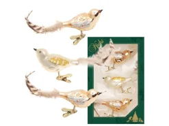 Krebs Glas Lauscha Baumschmuck Waldvögel Ivory Goldfarbig 9cm