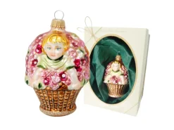 Krebs Glas Lauscha Baumschmuck Biedermeier Kind im Korb Mehrfarbig 8cm