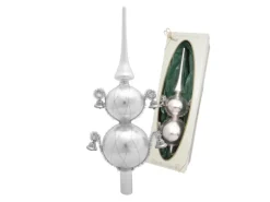 Krebs Glas Lauscha Baumspitze Glöckchen Umsponnen 2-farbig Silberfarbig 33cm