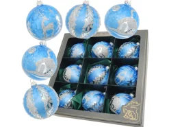 Krebs Glas Lauscha Eislack Weihnachtskugeln Blau 9-tlg. 8cm