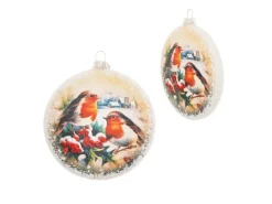 Krebs Glas Lauscha Glastaler Druckmotiv Wintervögel 9cm 10cm