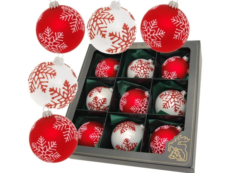 Krebs Glas Lauscha GmbH Christbaumkugeln Weihnachtskugeln Glas Ø 8 cm 9 Stück rot