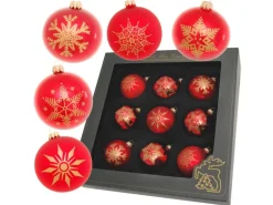 Krebs Glas Lauscha GmbH Christbaumkugeln Weihnachtskugeln Glas Ø 8 cm 9 Stück rot